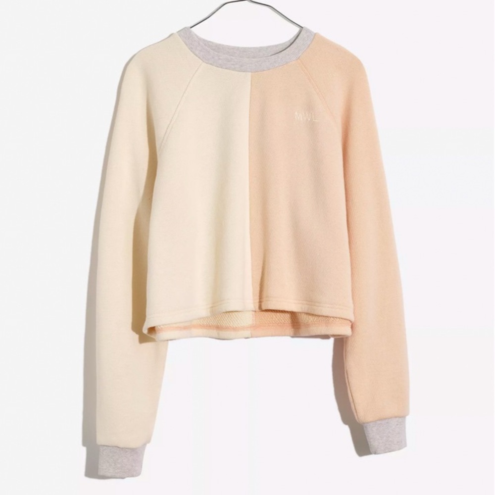 Madewell MWL Airterry Colorblock Long Sleeve Crop Sweatshirt Top Athleisure M
